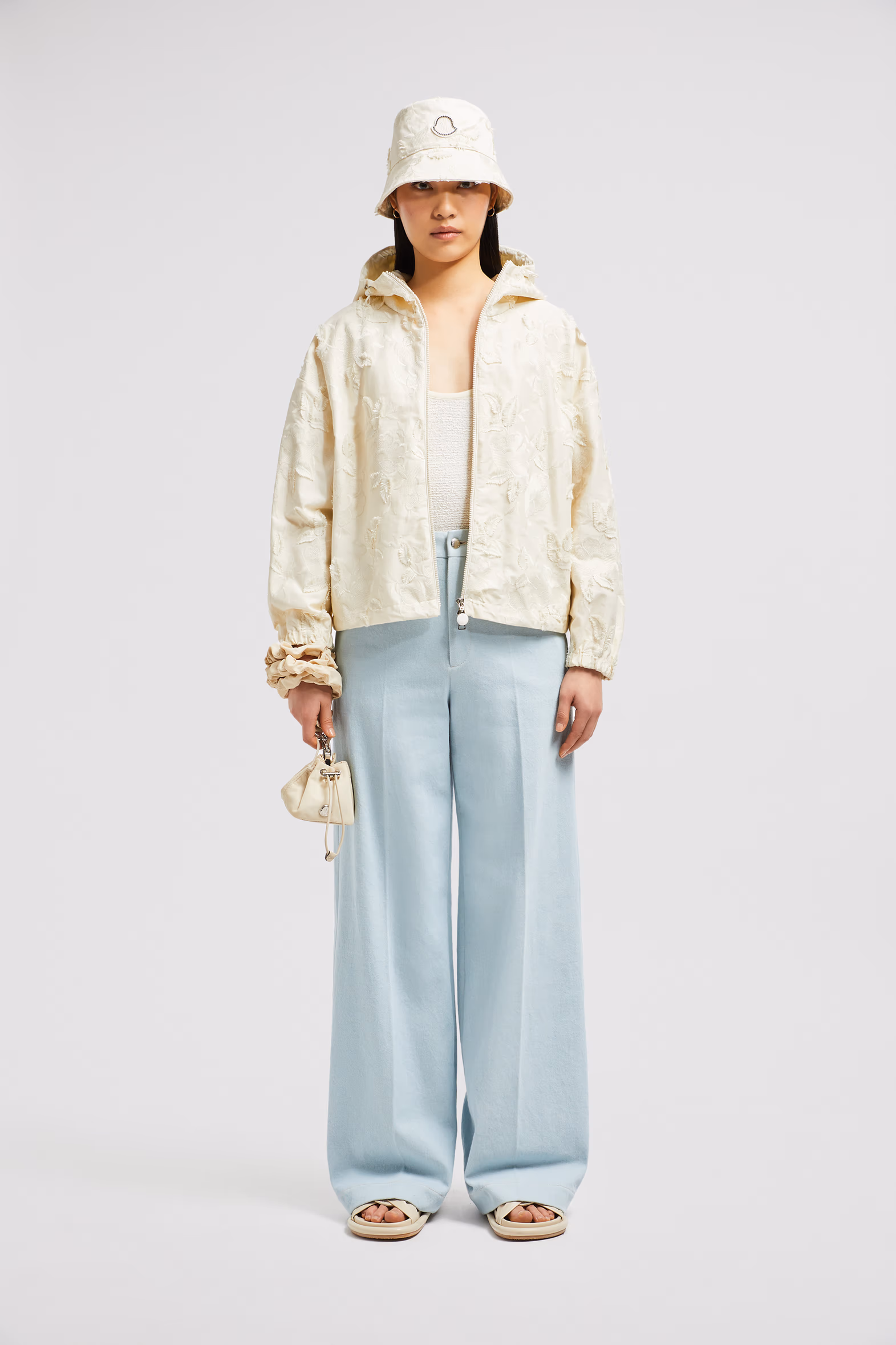 Charmeil Textured Hooded Jacket Women White Ivory Moncler 0